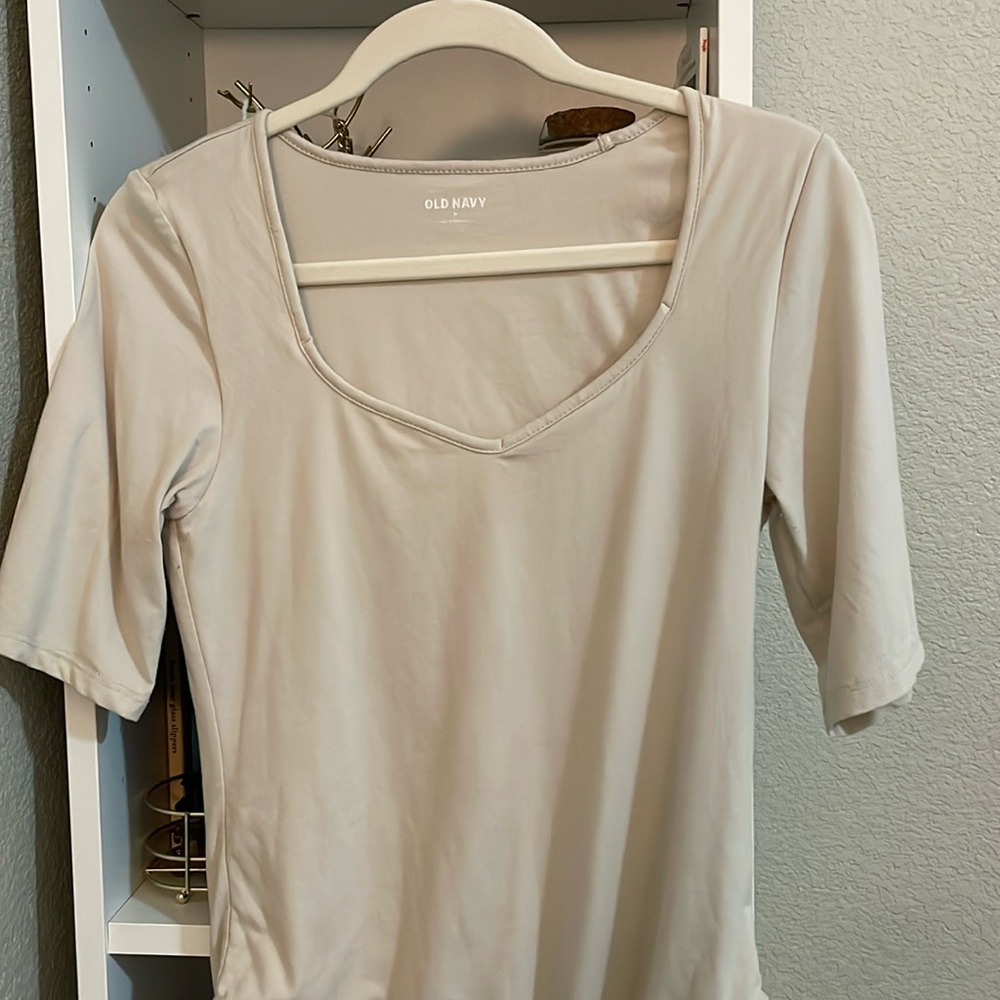 Old Navy Cream Décolleté Neckline Quarter Sleeved Bodysuit
